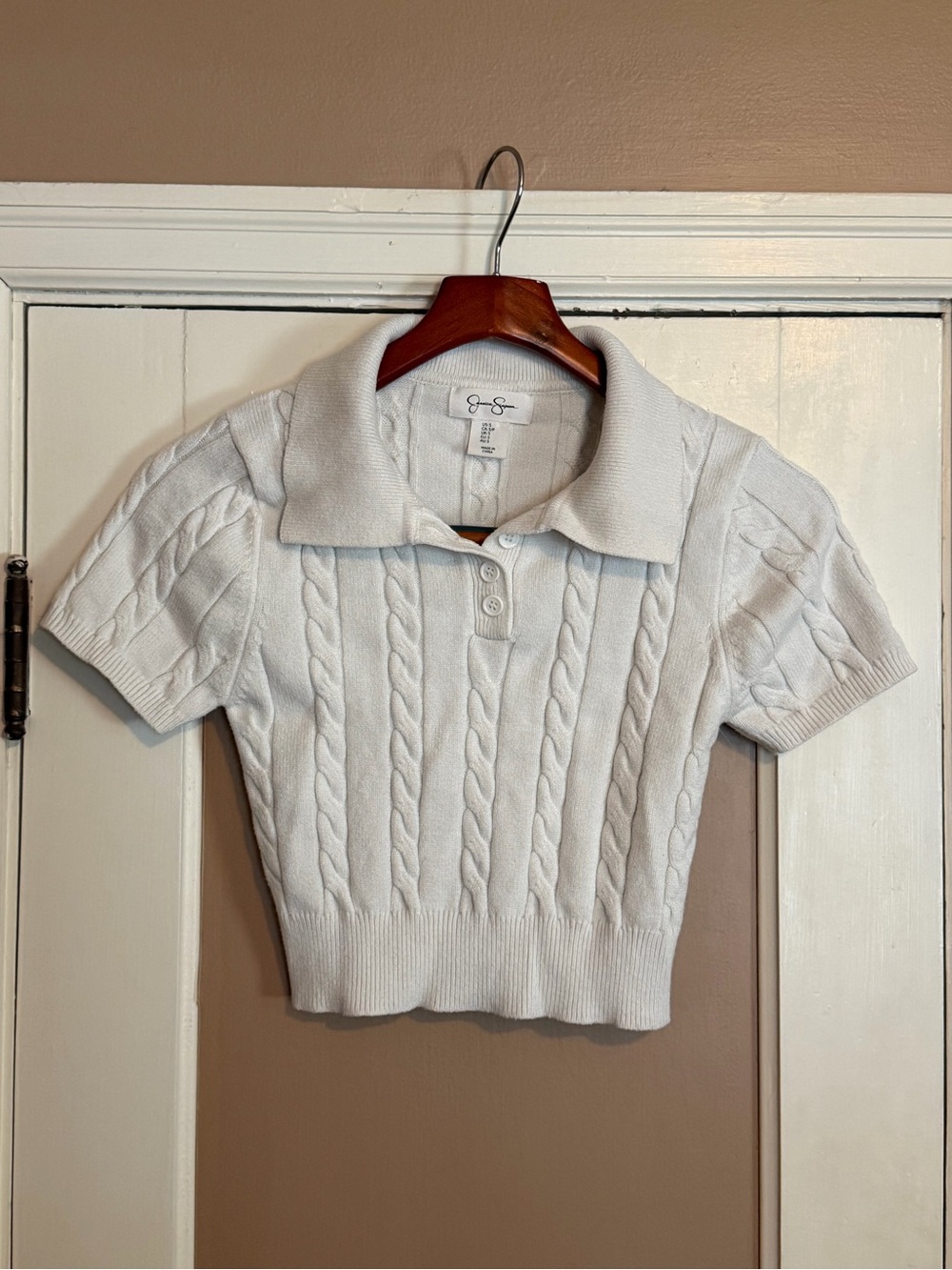 Jessica Simpson Cream Cable Knit Polo Sweater